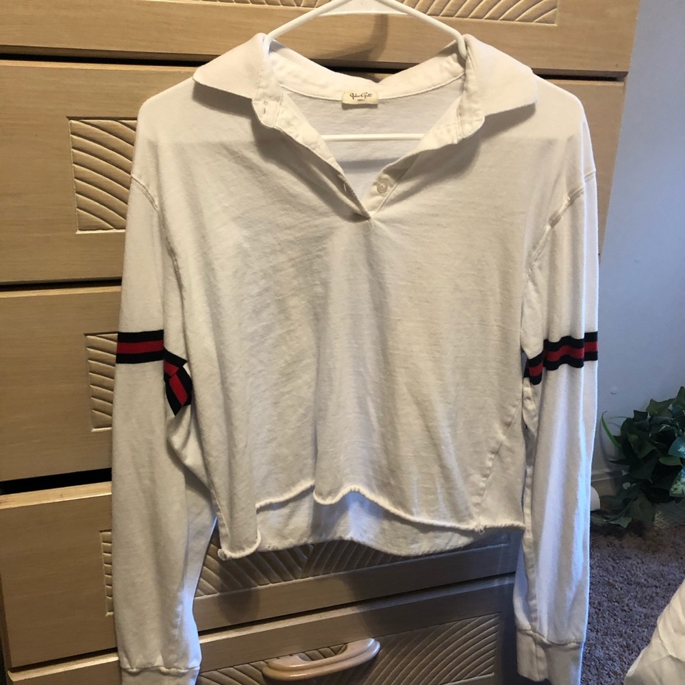 John galt long sleeve cropped white collared shirt